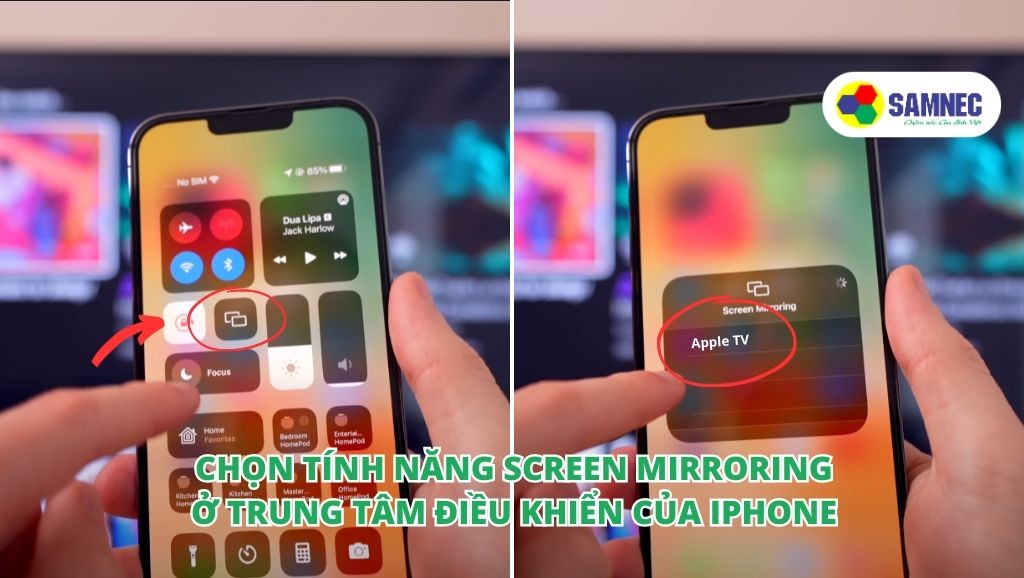 Chọn tính năng Screen Mirroring ở trung tâm điều khiển của Iphone