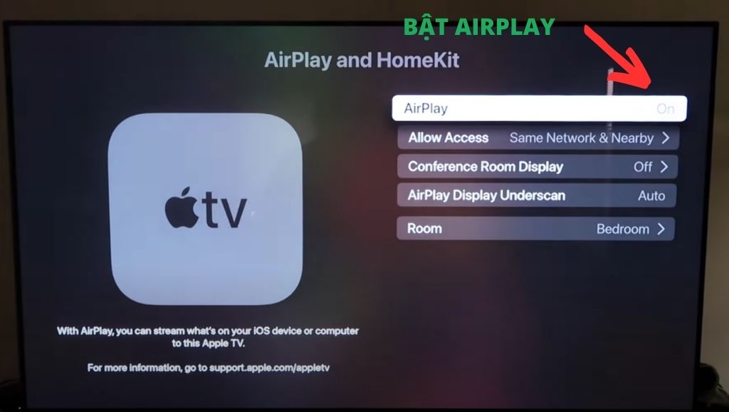 Cách bật Airplay trên Apple TV