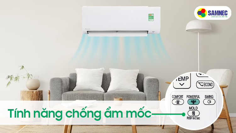 Ấn nút Mold và giữ 2s để bật tính năng chống ẩm mốc