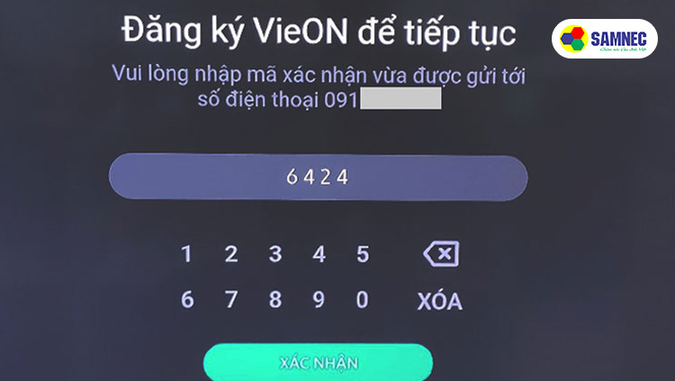 Nhập mã OTP mà VieOn gửi vào số điện thoại đăng ký