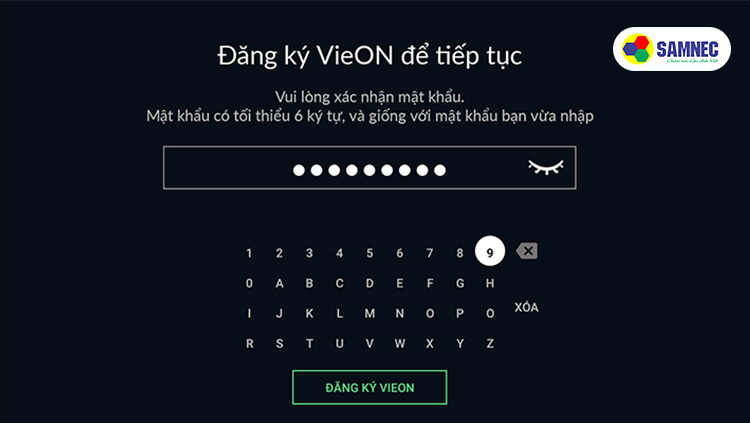 Nhập mật khẩu của tài khoản đăng ký VieOn