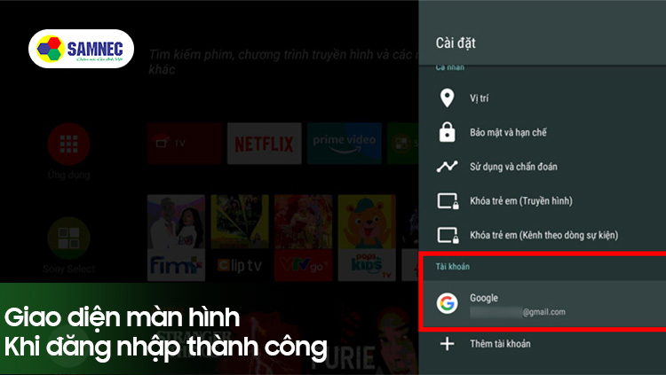 Giao diện màn hình khi đăng nhập thành công