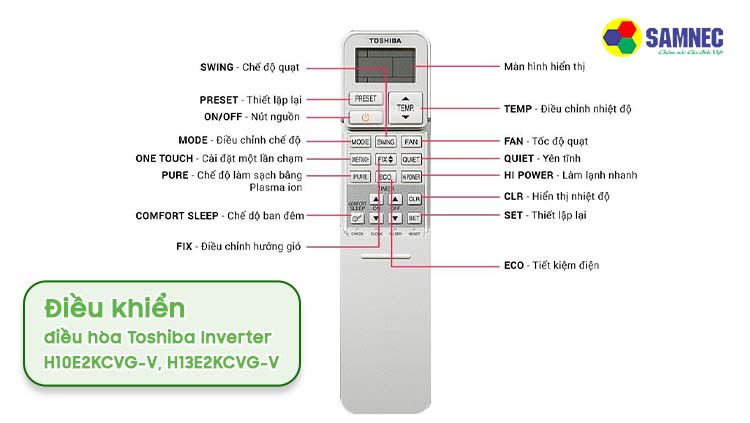 Điều khiển điều hòa Toshiba Inverter H10E2KCVG-V, H13E2KCVG-V