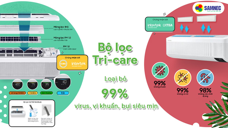 Công nghệ lọc không khí bộ lọc Tri-care trên điều hòa Samsung Inverter 1.5 HP AR13TYGCDWKNSV