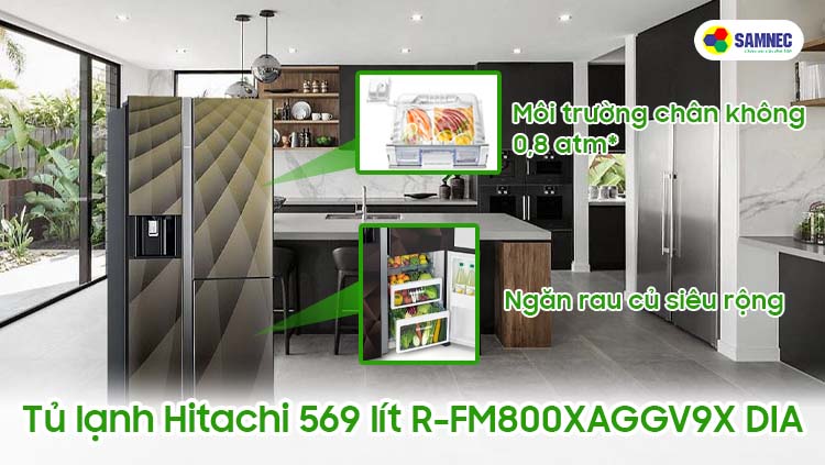 Tủ lạnh Side By Side Hitachi 569 lít R-FM800XAGGV9X DIA