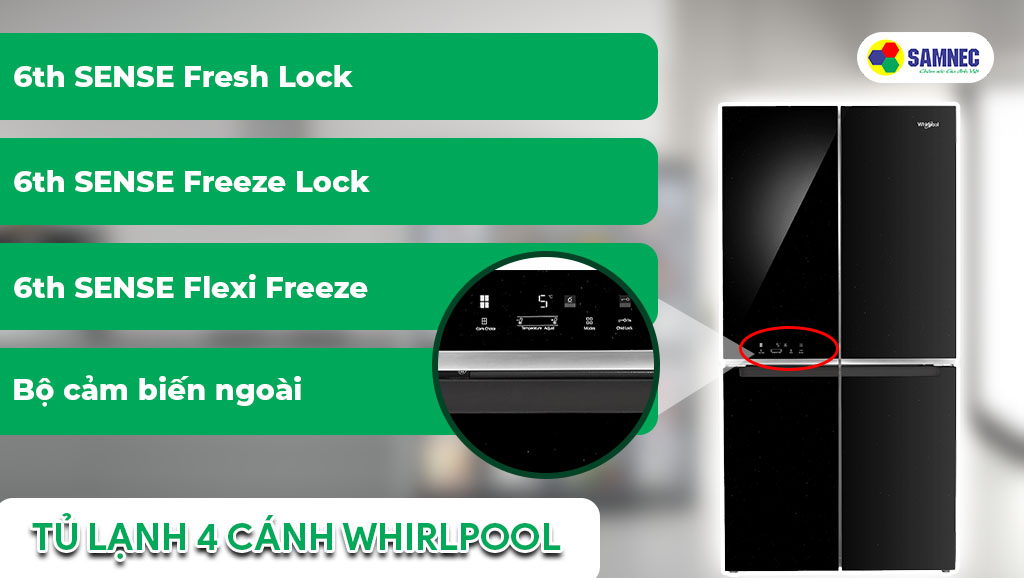 Tủ lạnh 4 cánh Whirlpool WFQ590NBGV có bộ công nghệ 6th SENSE