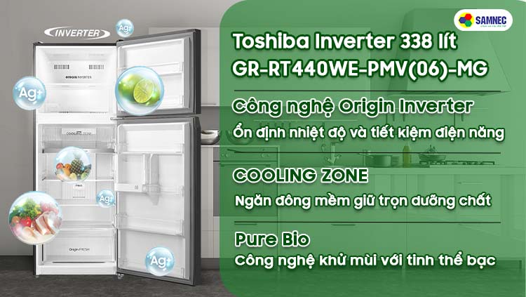Tủ lạnh Toshiba Inverter 338 lít GR-RT440WE-PMV(06)-MG 