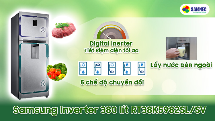 Tủ lạnh Samsung Inverter 380 lít RT38K5982SL | DienMayECO