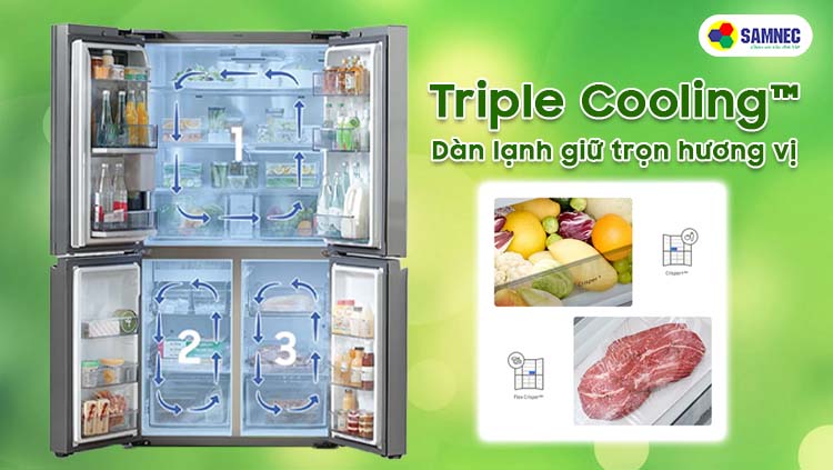Ba dàn lạnh độc lập Triple Cooling™ trên tủ lạnh Samsung