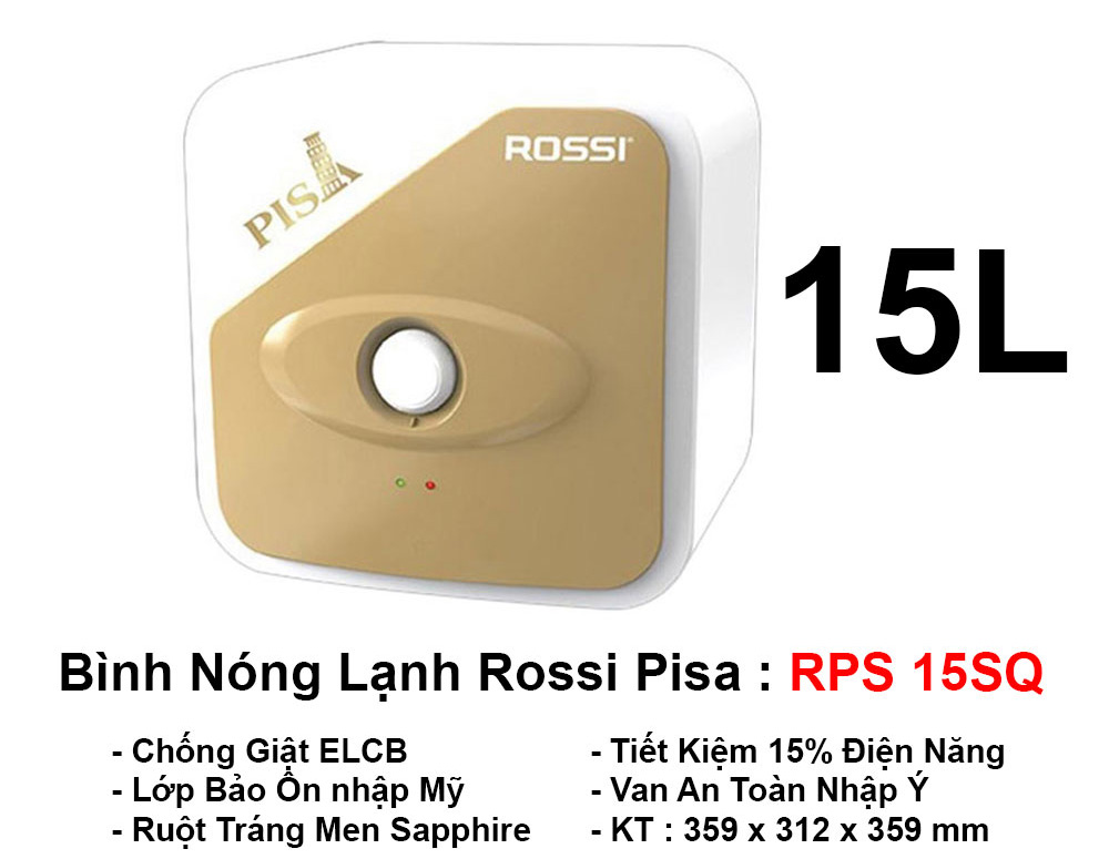 Bình Nóng Lạnh Rossi Pisa 15L Vuông RPS 15SQ Bình Nóng Lạnh Rossi Pisa 15L Vuông RPS 15SQ