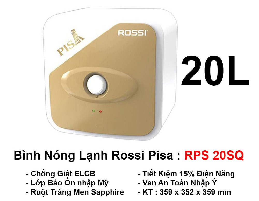 Bình Nóng Lạnh Rossi Pisa 15L Vuông RPS 15SQ