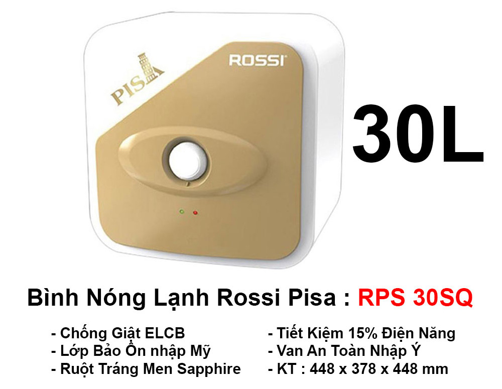 Bình Nóng Lạnh Rossi Pisa 30L Vuông RPS 30SQ Bình Nóng Lạnh Rossi Pisa 30L Vuông RPS 30SQ
