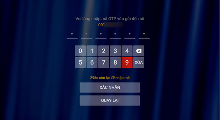 Bạn nhập mã xác nhận OTP được gửi về số điện thoại