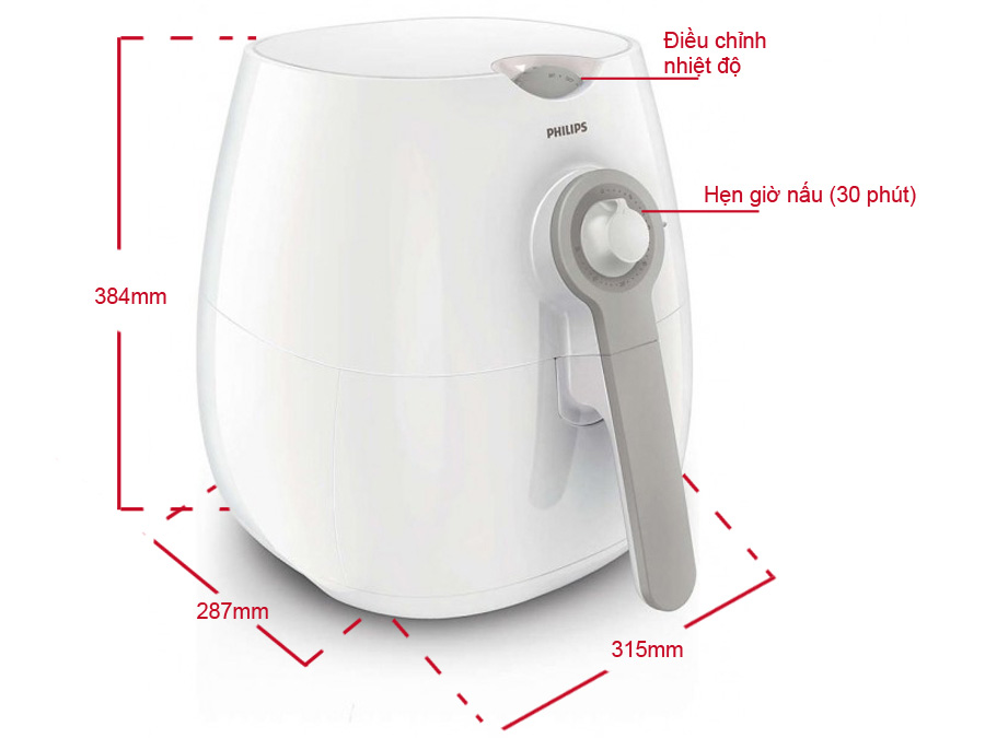 Kích thước của nồi chiên nướng không dầu Philips HD9216/80 Nồi chiên nướng không dầu