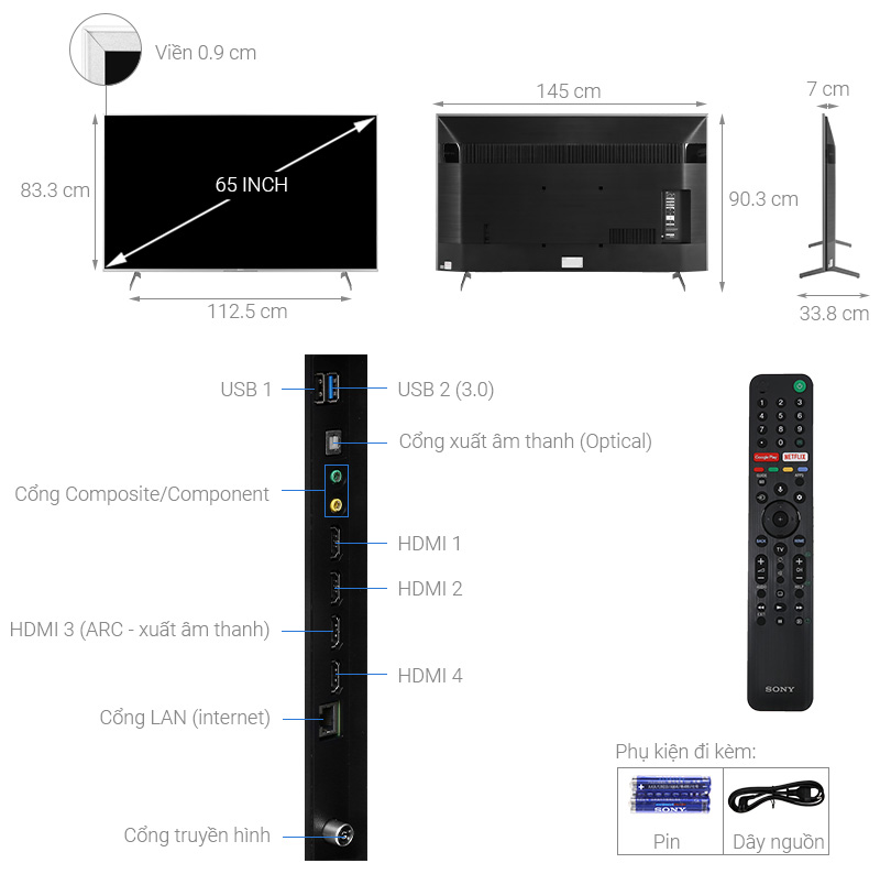 Thông số kỹ thuật Android Tivi Sony 4K 65 inch KD-65X9000H/S
