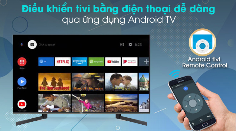 Android Tivi Sony 4K 49 inch KD-49X9500H - Điều khiển qua ứng dụng Android TV điện thoại