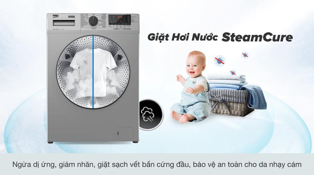 Giặt hơi nước Stream Cure trên máy giặt Beko 8kg WCV8614XB0STW