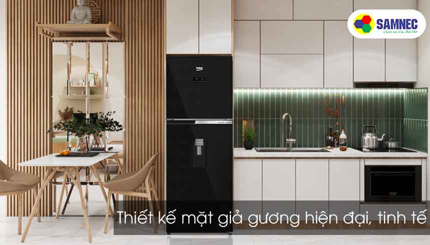 Thiết kế mặt giả gương trên tủ lạnh Beko 401 lít RDNT401E50VZDHFSU