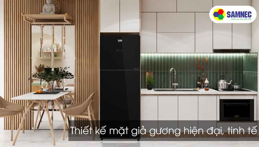 Thiết kế mặt giả gương trên tủ lạnh Beko 371 lít RDNT371E50VZHFSGB