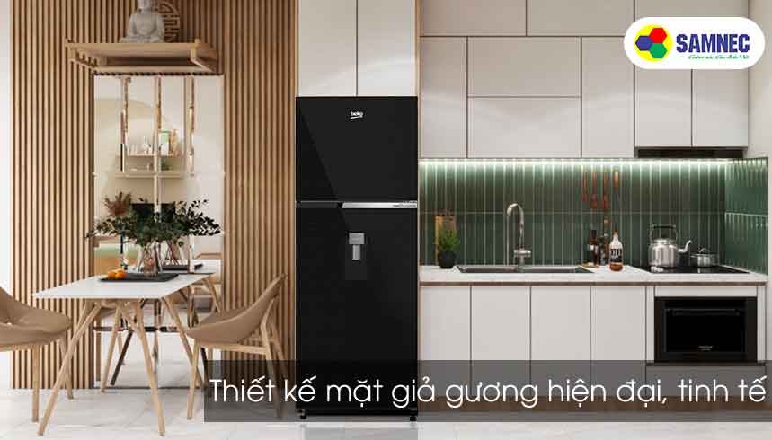 Thiết kế mặt giả gương trên tủ lạnh Beko 401 lít RDNT401I50VDHFSU