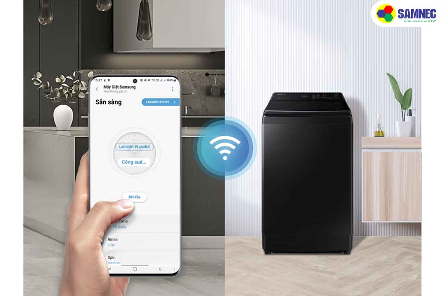 Quản lý giặt SmartThings trên máy giặt Samsung Ecobubble 17kg WA17CG6886BVSV