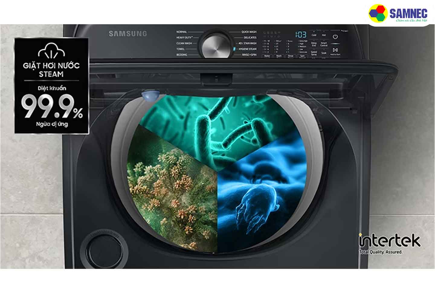 Giặt hơi nước Hygiene Stream trên máy giặt Samsung Ecobubble 17kg WA17CG6886BVSV