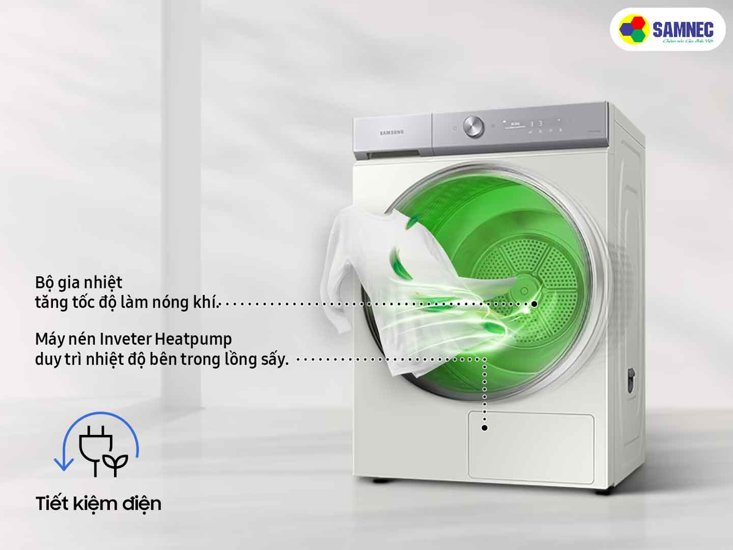 Công nghệ sấy bơm nhiệt Hybrid Heatpump trên máy sấy quần áo Samsung Bespoke AI Heatpump DV17B9750CV/SV