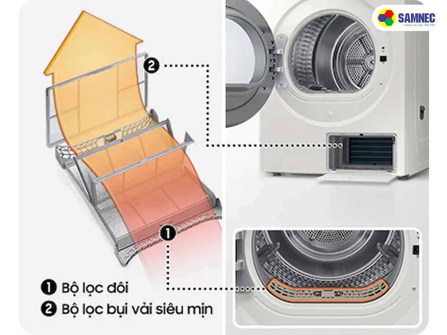 Bộ lọc 3 trong 1 trên máy sấy quần áo Samsung Bespoke AI Heatpump DV17B9750CV/SV