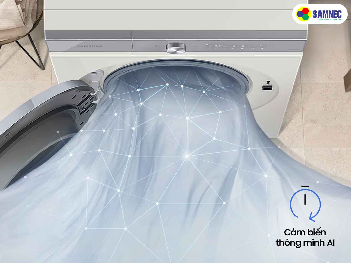 Sấy cảm biến thông minh AI Dry trên máy sấy quần áo Samsung Bespoke AI Heatpump DV17B9750CV/SV