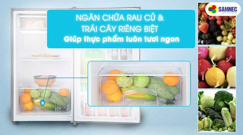 Ngăn rau củ riêng biệt - Tủ lạnh Beko 93 lít RS9051P Tủ lạnh Beko 90 lít RS9052S bảo quản rau củ với ngăn chứa riêng biệt