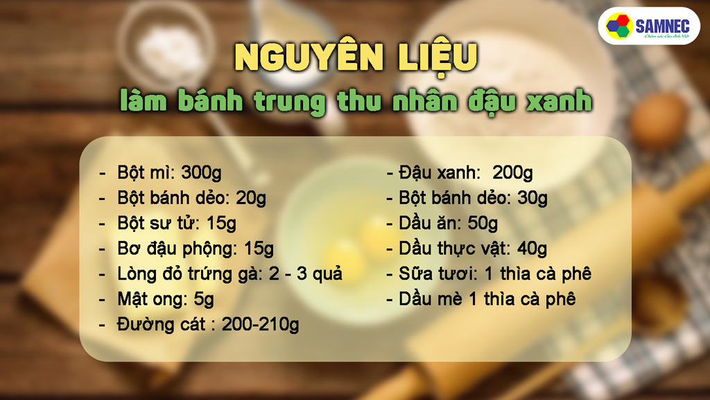 Nguyên liệu làm bánh trung thu nhân đậu xanh tại nhà