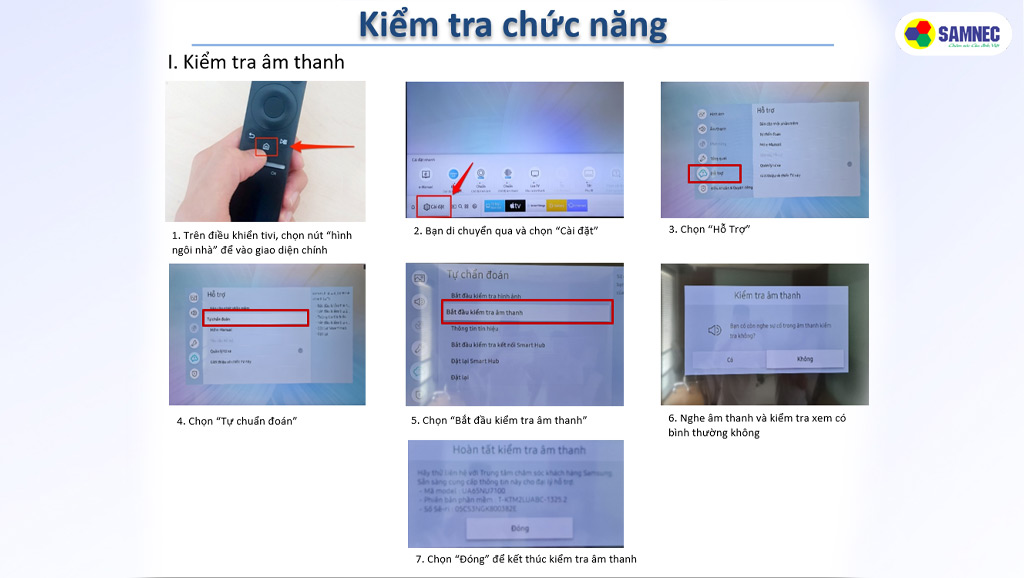 Kiểm tra âm thanh trên tivi qua tính năng tự chuẩn đoán