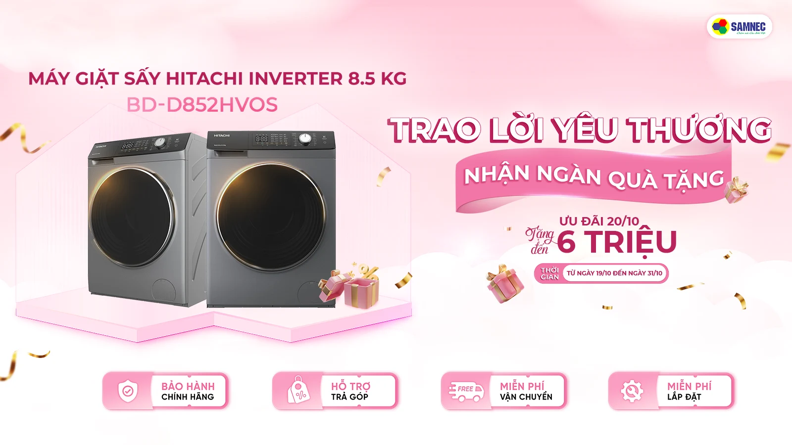 Khuyến mại 20 tháng 10 máy giặt Hitachi 8,5kg