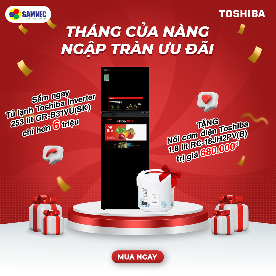Khuyến mại tháng 3 mua tủ lạnh Toshiba tặng nồi cơm điện
