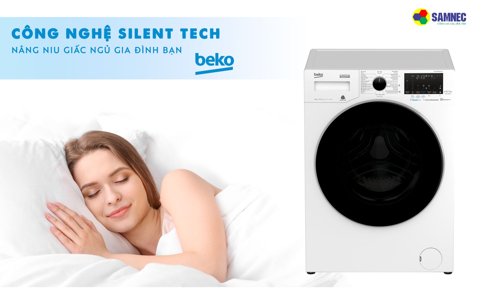 máy giặt Beko chạy êm nhờ Công nghệ Slient Tech