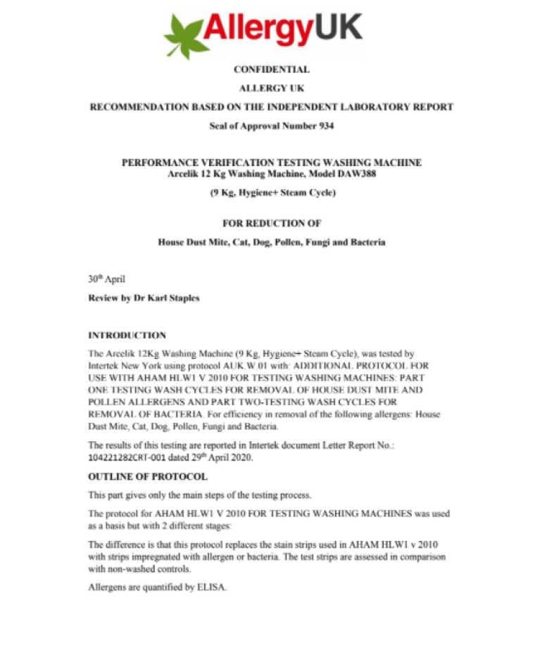 Chứng nhận máy giặt Beko