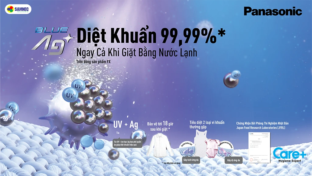 Công nghệ diệt khuẩn UV Blue Ag+ trên máy giặt Panasonic
