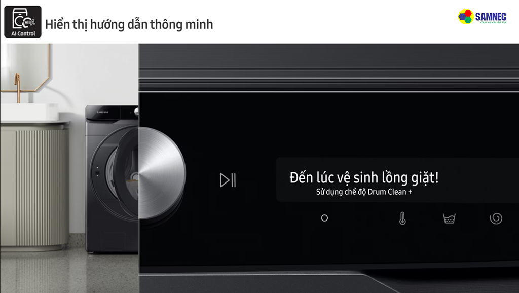 Bảng điều khiển AI thông minh trên máy giặt sấy Samsung