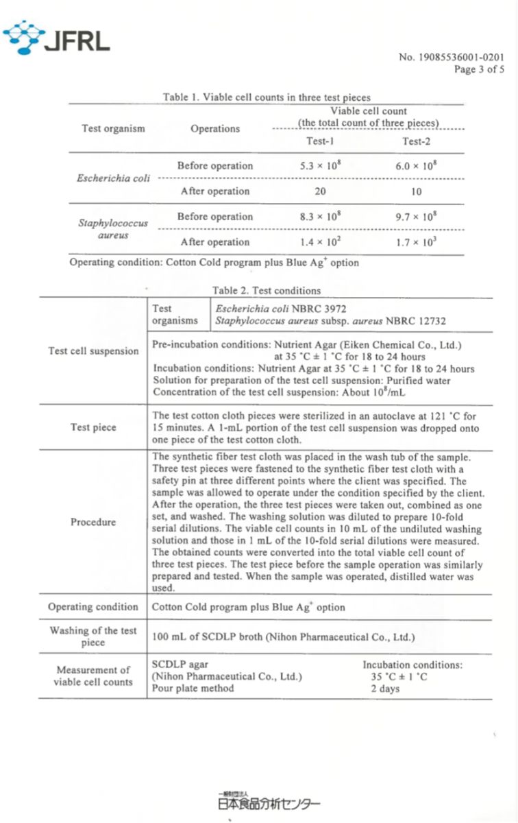 Chứng nhận diệt khuẩn của máy giặt Panasonic