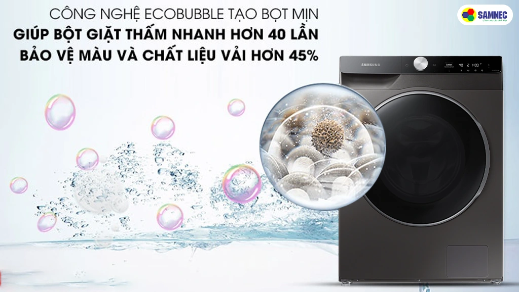 Máy giặt cửa ngang Samsung giặt sạch nhờ công nghệ tạo bọt khí ecobubble