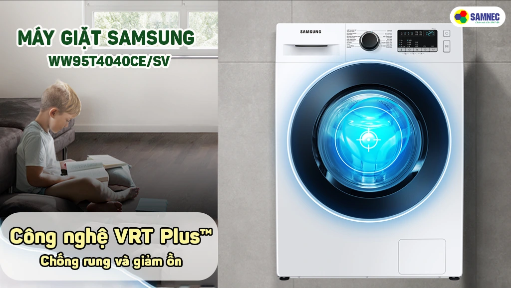 máy giặt lồng ngang có công nghệ VRT Plus™ chống rung và giảm ồn