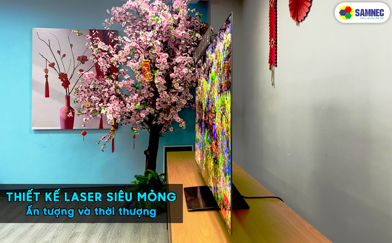 Thiết kế mỏng như tia Laser trên tivi Samsung S95B