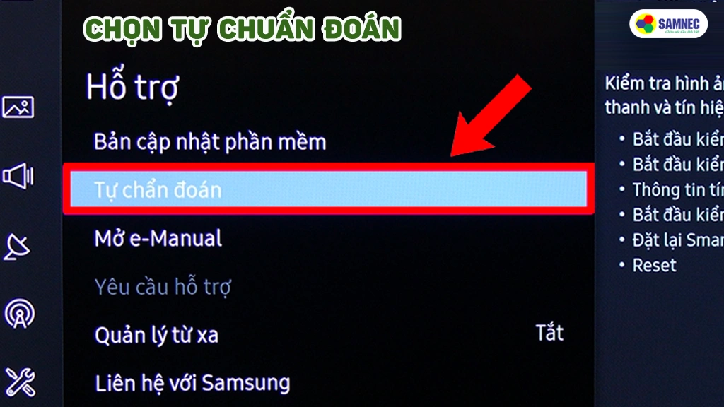 Chọn tự chuẩn đoán trên Smart TV Samsung