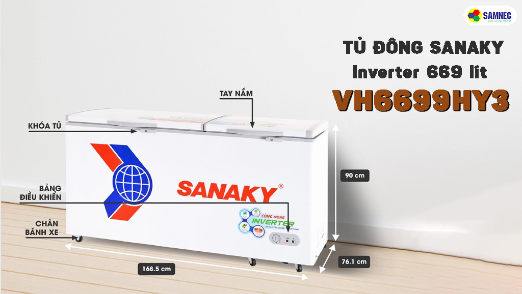 Tủ đông Sanaky Inverter 669 lít VH6699HY3