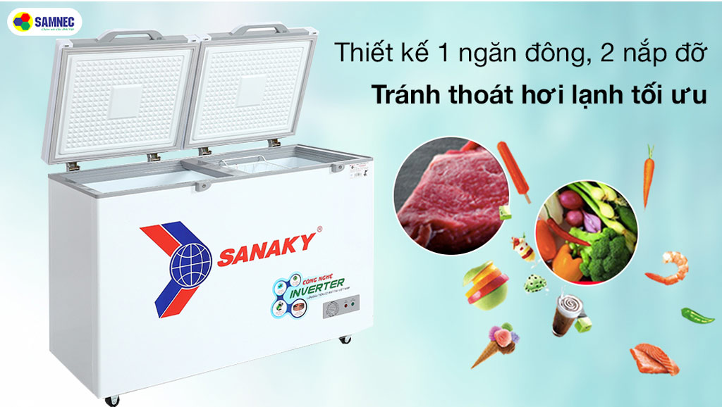 Tủ đông Sanaky Inverter 400 lít VH4099A3 thiết kế 2 nắp
