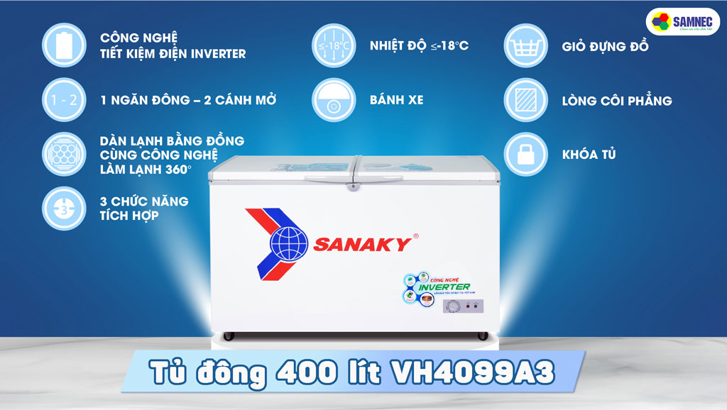 Tủ đông Sanaky Inverter 400 lít VH4099A3