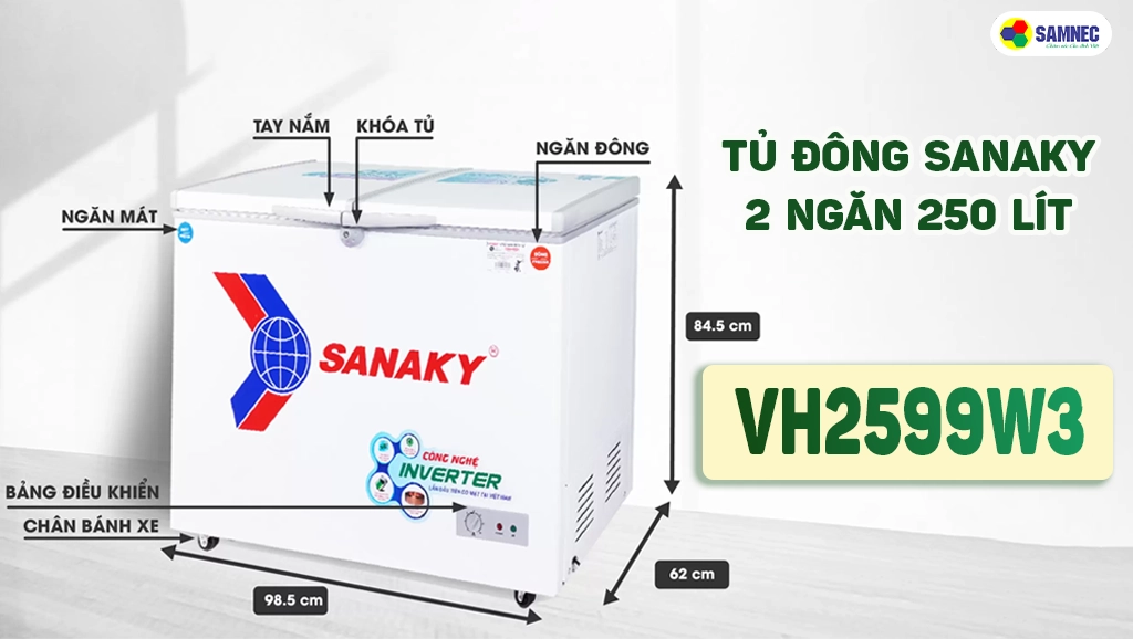 Tủ đông Sanaky Inverter 250 lít VH2599W3