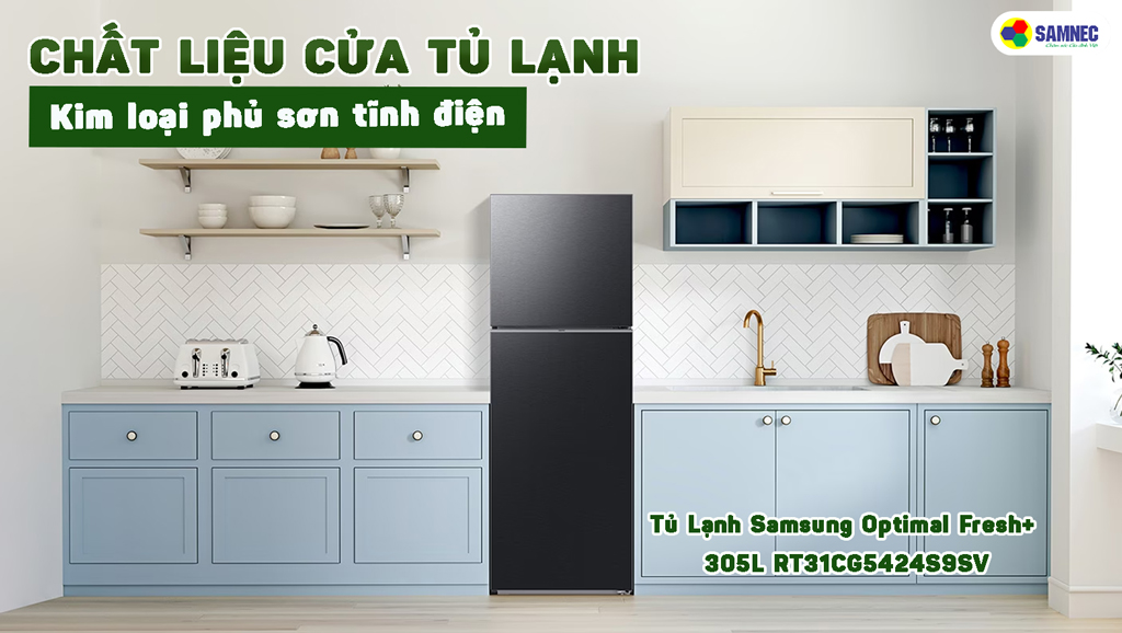tủ lạnh có chất liệu cửa bằng kim loại phủ sơn tĩnh điện