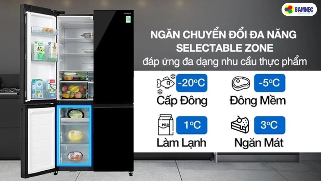 Ngăn chuyển đổi đa năng Selectable Zone trên tủ lạnh Hitachi