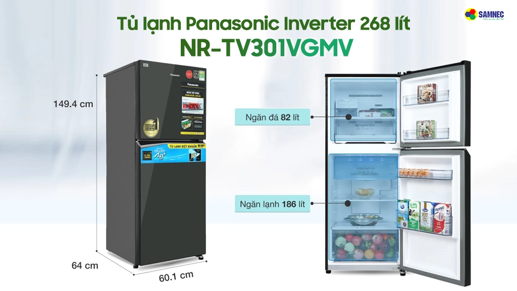 tủ lạnh Panasonic Inverter 268 lít NR-TV301VGMV